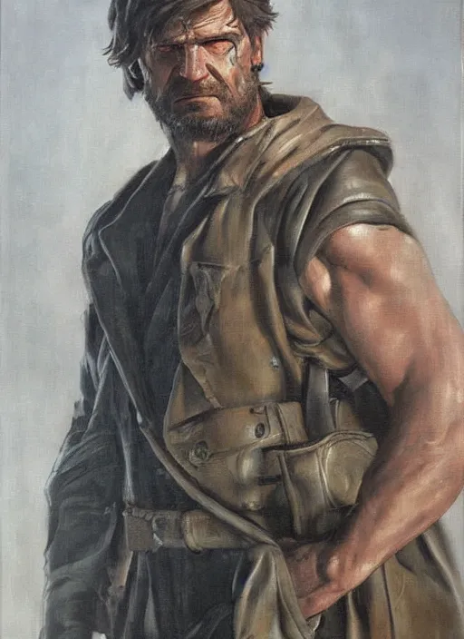 Image similar to punished snake big boss by michelangelo, oil painting, portrait