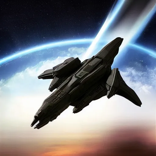 Image similar to epic photo, futuristic starship, halo, military, highly detailed