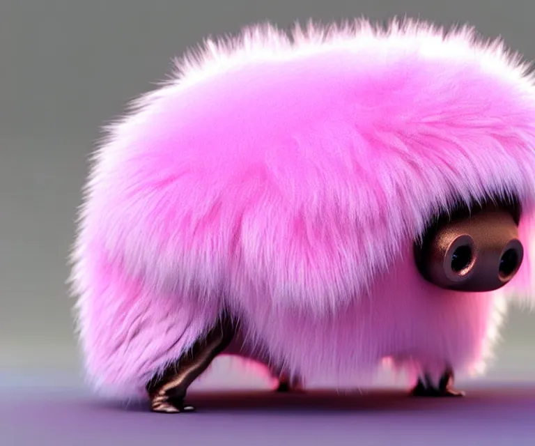 Image similar to high quality 3 d render hyperrealist very cute small tardiradiant, plush mascot, long spiky fluffy smooth hair, photo from the side, pink fluffy fur, vray, smooth background, artstation, ultra detailed