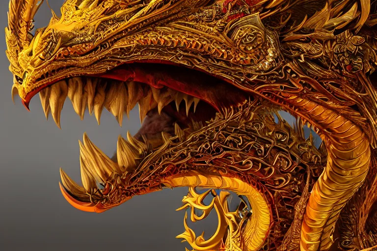 Prompt: cinematic closeup portrait of a golden dragon intricately decorated with colorful jewels, sandstorm, detailed textures, dramatic lighting, unreal engine, cgsociety, artstation, 4k