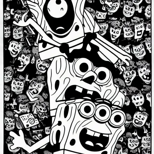 Image similar to spongebob in the style of junji ito illustration 4k