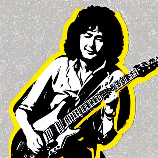 Image similar to 1 9 7 0 - young - jimmy page from led zepelin playing - guitar - solo, sticker - art, svg vector, adobe - illustrator