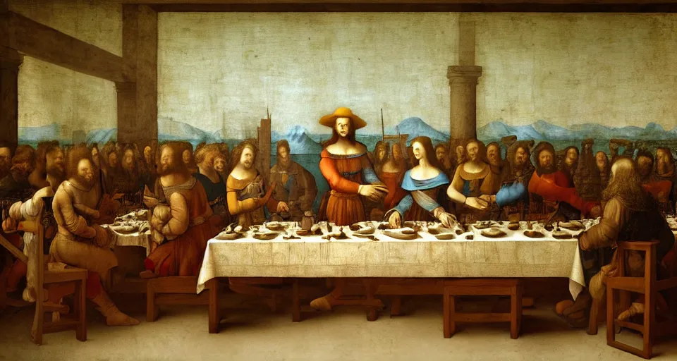 Image similar to painting of the final dinner, leonardo da vinci