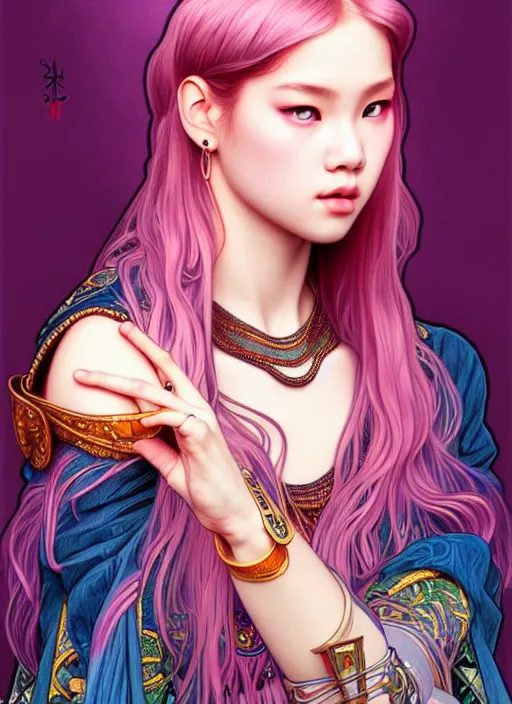 Image similar to jossi of blackpink, king, tarot card, highly detailed, digital painting, smooth, sharp focus, illustration, ultra realistic, 8 k, art by artgerm and alphonse mucha