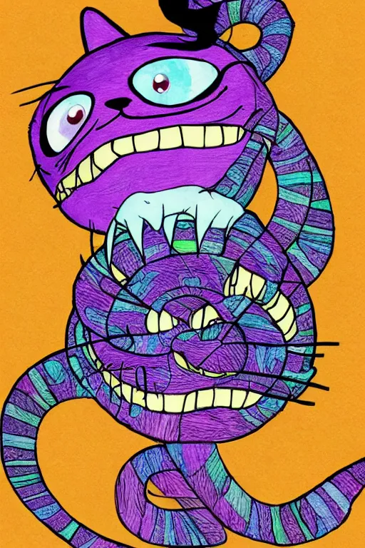 Prompt: cheshire cat, art by brian miller, colorful, illustration, highly detailed, simple, no jagged lines, smooth