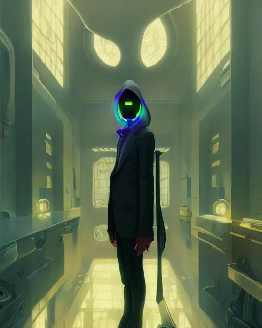 Image similar to highly detailed surreal vfx portrait of a cybernoir grim reaper, stephen bliss, unreal engine, greg rutkowski, loish, rhads, beeple, makoto shinkai and lois van baarle, ilya kuvshinov, rossdraws, tom bagshaw, alphonse mucha, global illumination, detailed and intricate environment