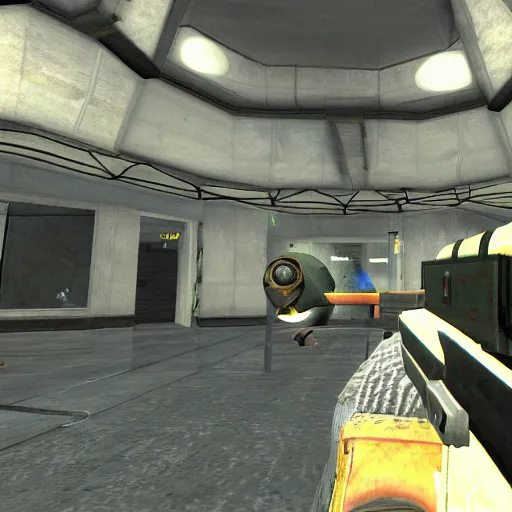 Prompt: Half life 2 on a nintendo 64, game footage in CRT
