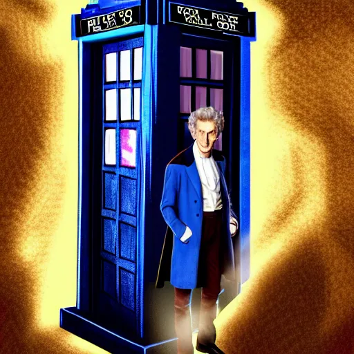 Prompt: peter capaldi, as doctor who, location is inside the TARDIS, by Nausicaa Ghibli, hyper detailed, hyper realistic, digital art, trending on pixiv