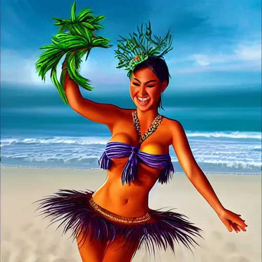 beautiful hula dancer in a bikini on the beach drawn | Stable Diffusion