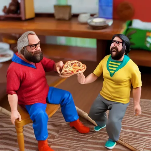 Image similar to tim and eric action figures eating pizza