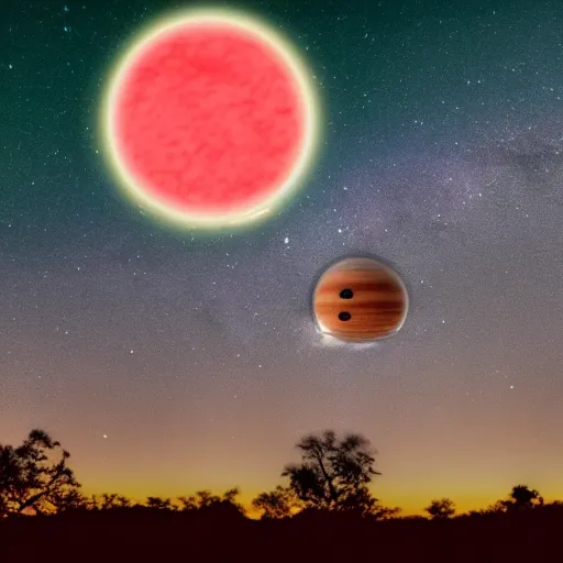 Image similar to photo of an alien planet with multiple planets in the sky