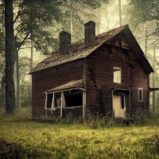 Prompt: an abandonned house in the middle of a forest, photorealistic, 4k, award-winning