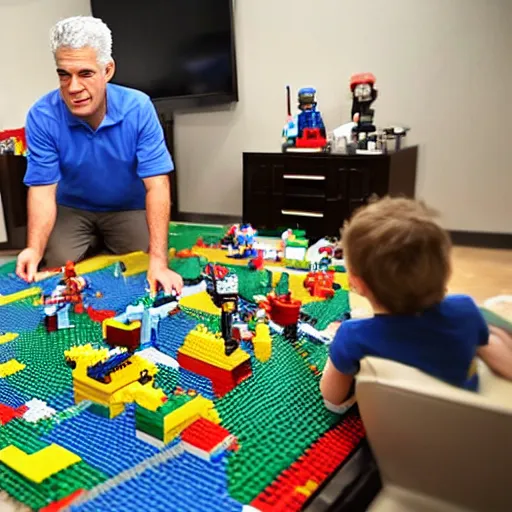 Prompt: Yair Lapid playing with legos in his office, detailed