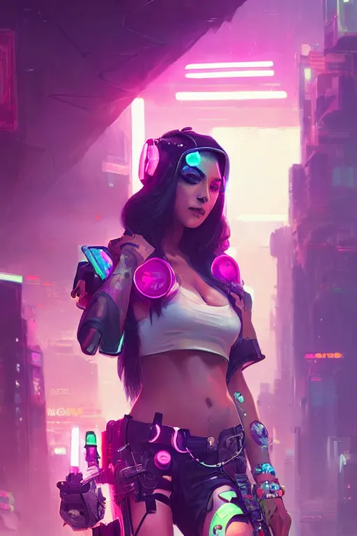 Image similar to caitlyn from league of legends, cyberpunk futuristic neon. decorated with traditional japanese ornaments by ismail inceoglu dragan bibin hans thoma greg rutkowski alexandros pyromallis nekro rene maritte illustrated, perfect face, fine details, realistic shaded, fine - face, pretty face