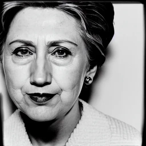 Image similar to photo of Hilary Clinton by Diane Arbus, black and white, high contrast, Rolleiflex, 55mm f/4 lens