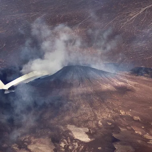 Prompt: an airplane crashed in a volcano