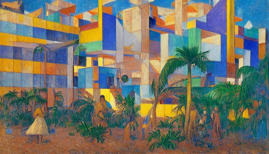 Prompt: a 1 9 6 8 brazilian nordeste building designed by jules bastien - lepage, tarsila do amaral, frank weston and gustave baumann, trending on artstation, mediterranean, small town, sharp focus, colorful refracted sparkles and lines, soft light, 8 k 4 k