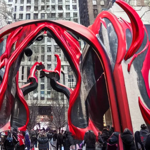 Image similar to a portal to hell opens in New York City during Santa Con