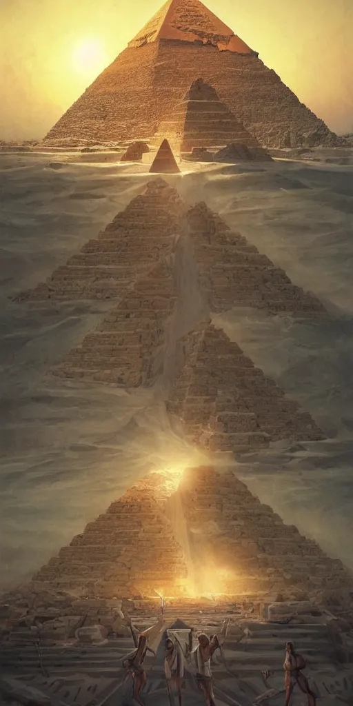 Image similar to symmetry!! egyptian gods building the pyramids, surreal, dreamlike, lucid dream, very detailed, perfect lighting, perfect composition, 4 k, artgerm, derek zabrocki, greg rutkowski