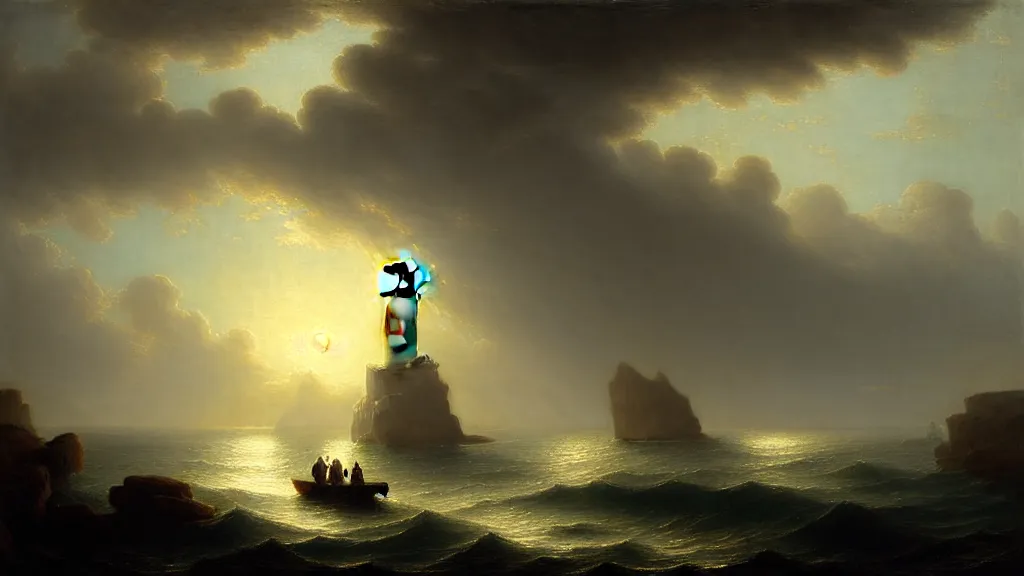 Image similar to lighthouse in the cave, sail boat, andreas achenbach, artgerm, mikko lagerstedt, zack snyder, tokujin yoshioka