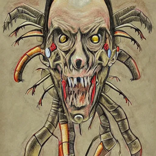 Image similar to a anatomic detalied paper of a monster as 9 0 s masterpiece artwork, art