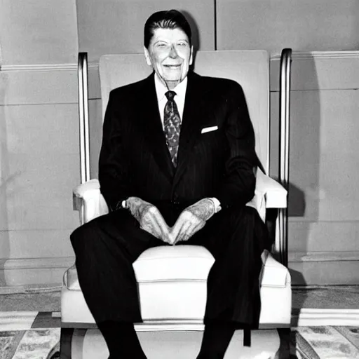 Image similar to [ ronald reagan sitting in chair next to tiger ]