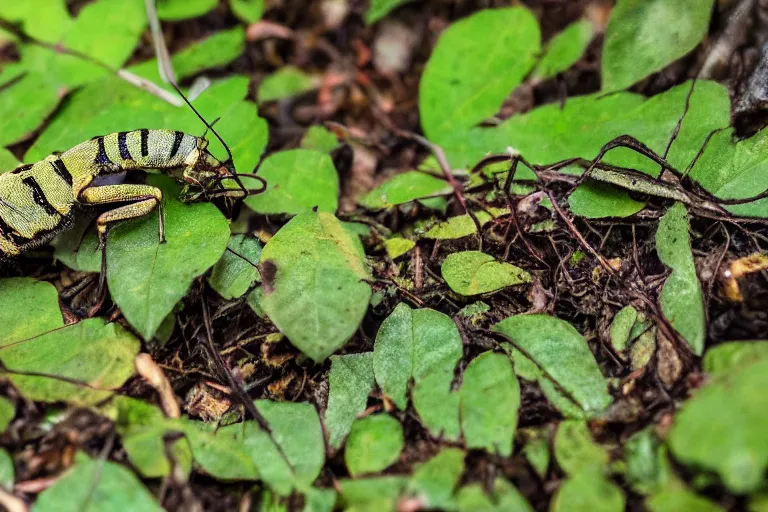 Prompt: As the day came to the close large insects began crawling from the forest floor. They moved and slithered and devoured all of the plants in the area.