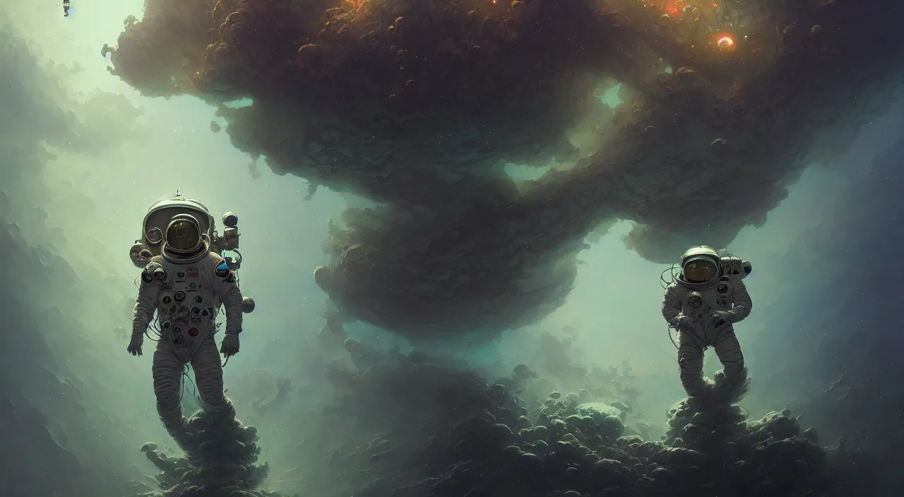 Image similar to close up shot of a full body floating astronaut portrait water elemental, james gurney, peter mohrbacher, mike mignola, exquisite detail perfect, hyper detailed,, black background, trending on artstation, by jordan grimmer, huge scene, art greg rutkowski