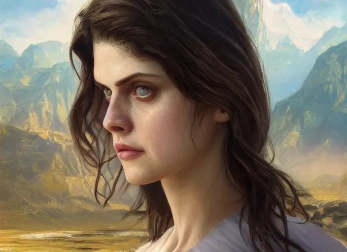 Image similar to alexandra daddario the real god, watching the earth. epic cinematic hyperrealism masterpiece. realistic poster with shaded lighting by craig mallismo, artgerm, jeremy lipkin and michael garmash, unreal engine, radiant light, detailed and complex environment, octane photoreal 3 d render, art station trends