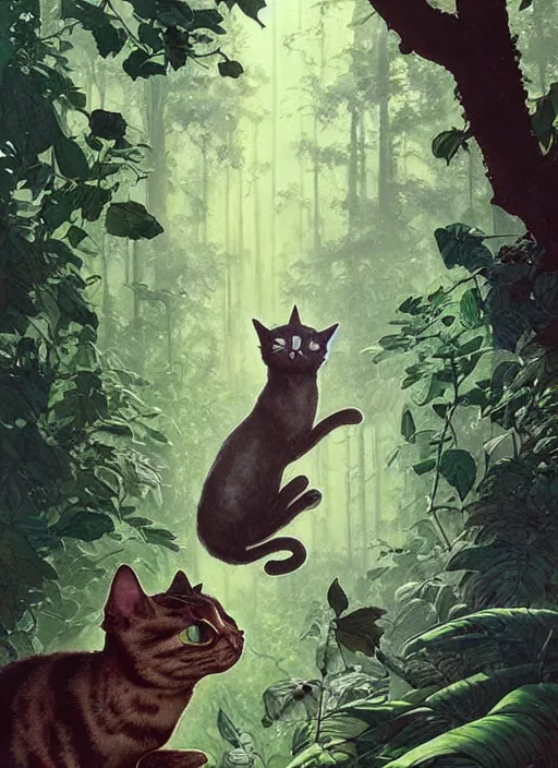 Prompt: a hyper realistic ink cat alien technology and sunbeams blue sky, lush forest foliage painting by chiara bautista and norman rockwell and greg rutkowski weta studio, and lucasfilm