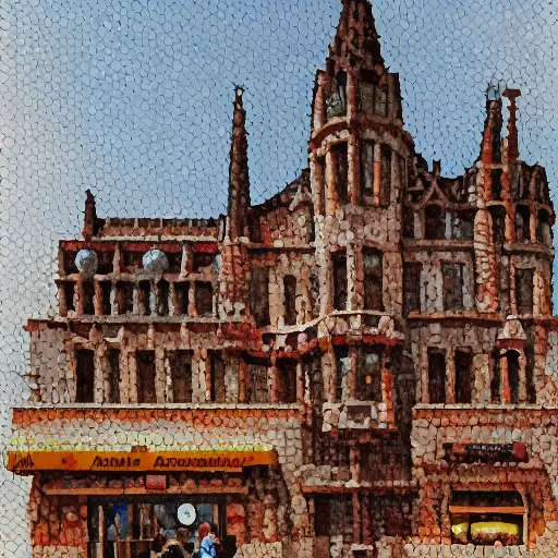 Image similar to High-quality painting of a McDonald's designed by Antoni Gaudi, very detailed, digital art.