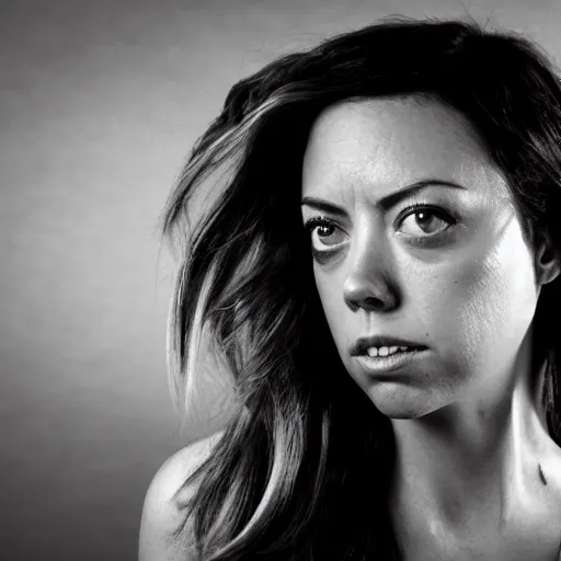 Image similar to aubrey plaza as witchblade by michael turner, studio lighting, depth of field, photography, black and white, highly detailed