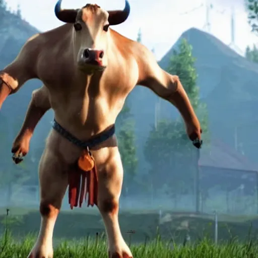 Image similar to a cow, as a character in tekken