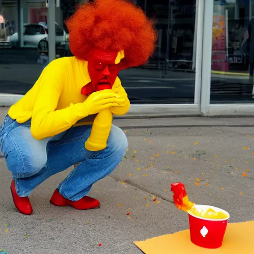 Image similar to ronald mcdonald puking vomiting