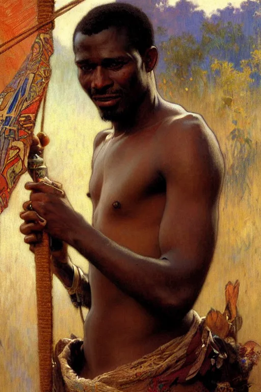 Image similar to attractive african man, painting by gaston bussiere, craig mullins, greg rutkowski, alphonse mucha