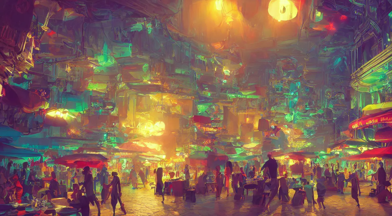 Image similar to bazaar zouk oriantal multicolorful sky shine place mosquet painting stylized digital video game icon global illumination ray tracing 8 k hd resolution, by ilya kuvshinov and cushart krentz and gilleard james