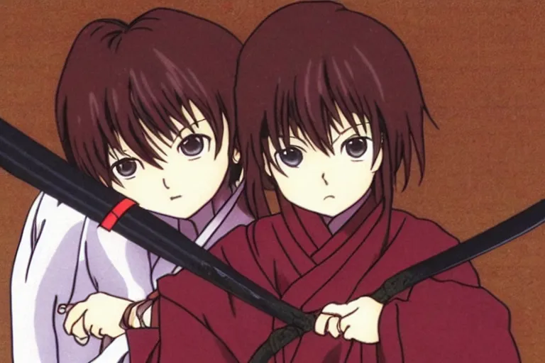 Image similar to okita sougo, short brown hair, kewpie, red eyes, rurouni kenshin