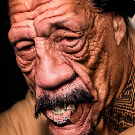 Prompt: danny trejo fighting for his life in his inner mind, realistic, photography, black contour