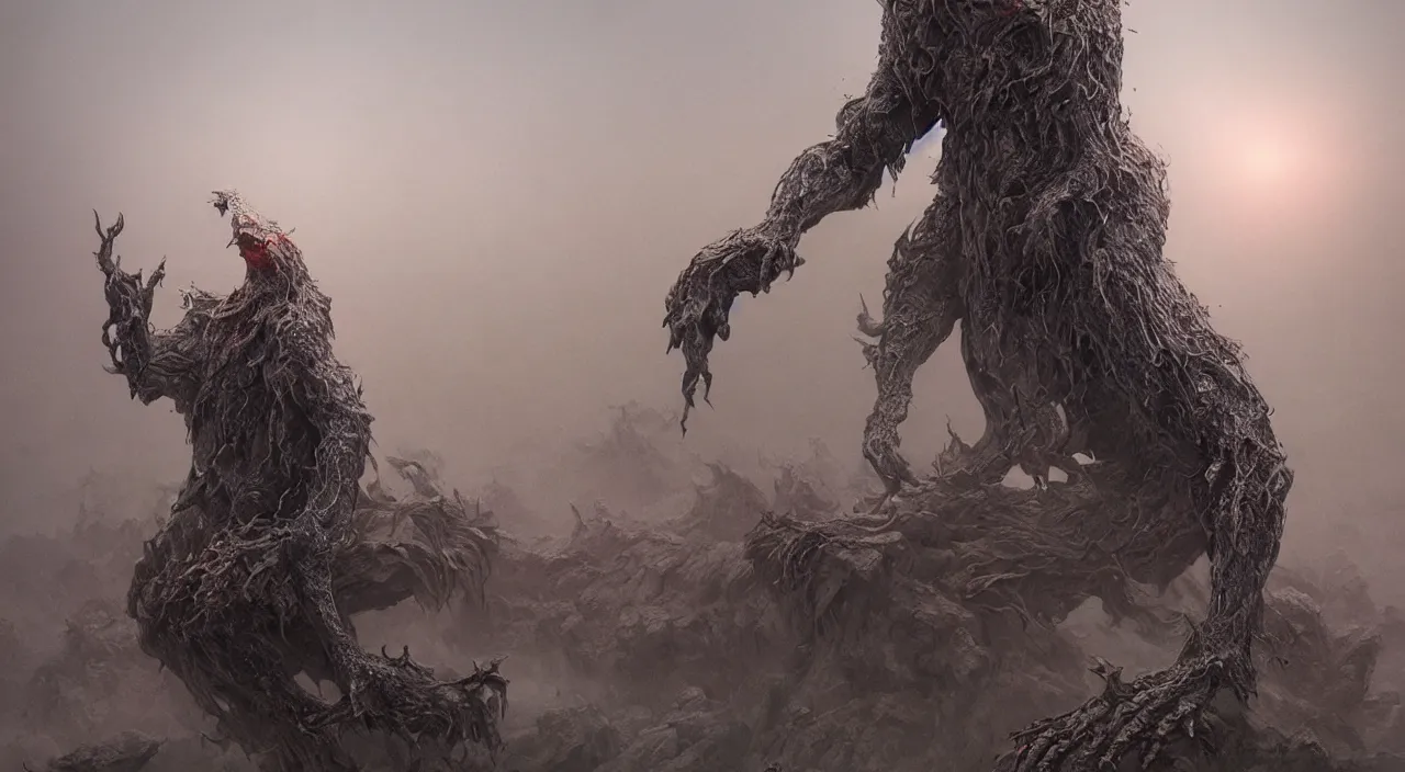 Image similar to a epic monster from chinese myth 山 海 经, 饕 餮, by zdzislaw beksinski, by josip csoor, portrait, photorealistic, volumetric lighting, horror, detailed, intricate, elden ring, raytrace, octane, cgscociety,