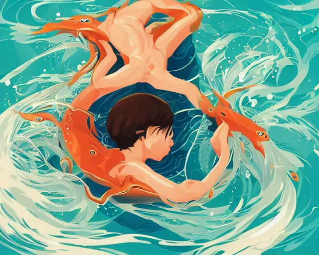 Prompt: the joy of life in the sea, a simple vector based illustration, by ross tran, artgerm