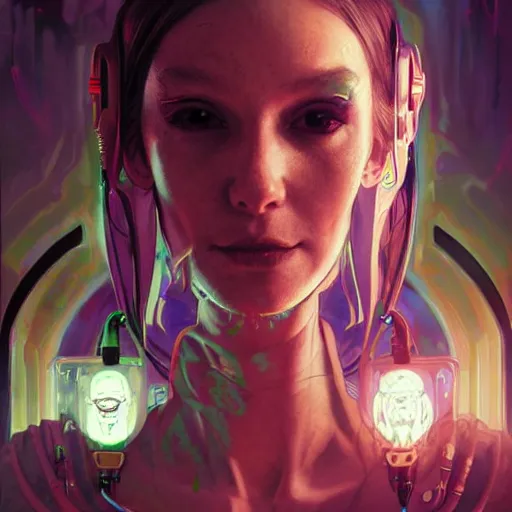 Prompt: An Alien Robot Cyberpunk Naughty Nurse, facial tattoos, glowing clothing apparatus, artists portrait, biomechanical, Emergency Room, fantasy, highly detailed, digital painting, concept art, sharp focus, depth of field blur, illustration, art by artgerm and greg rutkowski and alphonse mucha