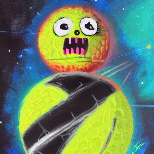 Prompt: a tennis ball monster, tennis ball, dark, chalky, star wars, digital art, fantasy, magic, trending on artstation, ultra detailed, professional illustration by Basil Gogos