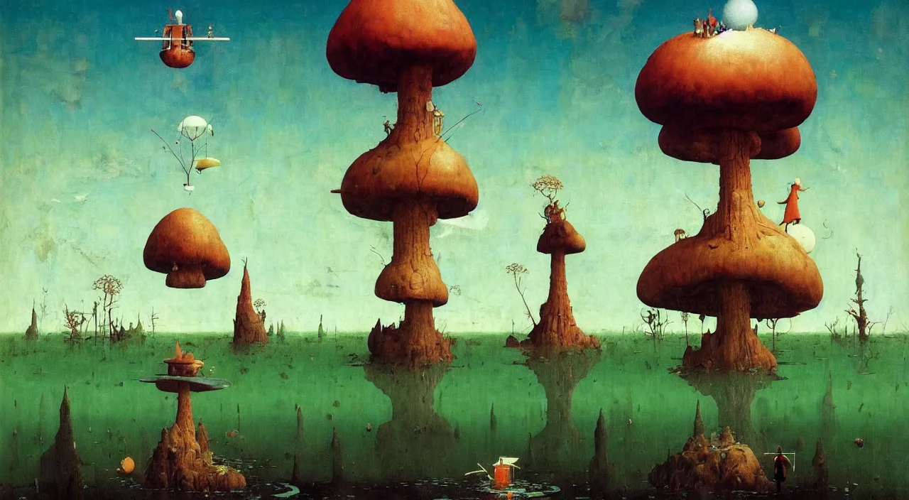 Image similar to single flooded simple!! toadstool tower anatomy, very coherent and colorful high contrast masterpiece by norman rockwell franz sedlacek hieronymus bosch dean ellis simon stalenhag rene magritte gediminas pranckevicius, dark shadows, sunny day, hard lighting