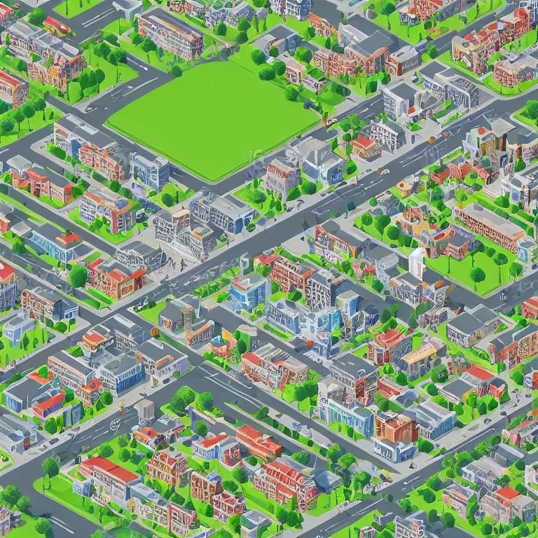 Image similar to isometric view illustration of Moscow suburbs, highly detailed, ultra realistic