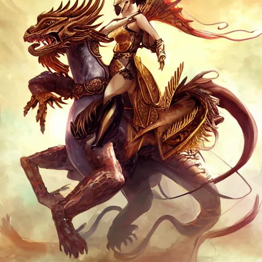 Prompt: Golden dragon and rider, wlop