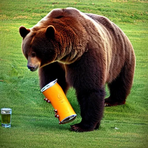 Prompt: a bear chugging a beer