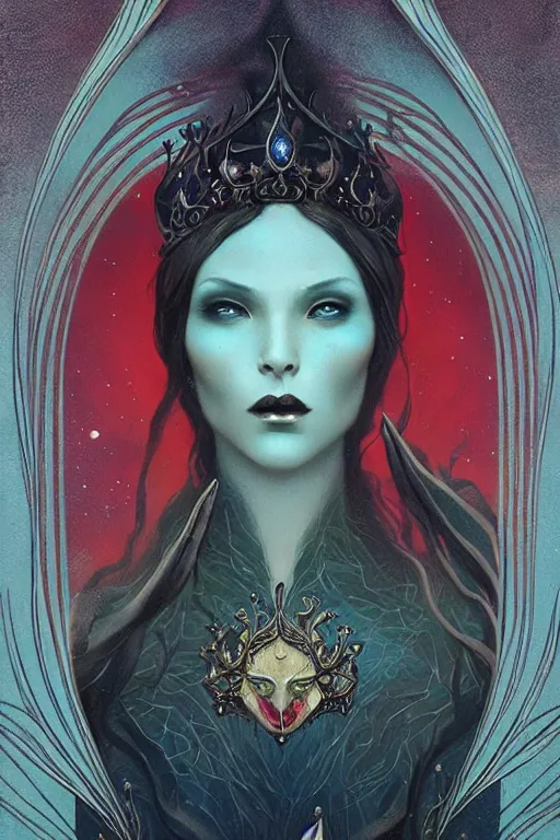 Prompt: jeweled Crown, other worldly, cruel and dark, art nouveau, by Anato Finnstark, Tom Bagshaw, Brom