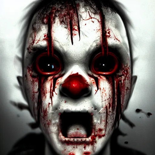 Image similar to angry zombie baby without eyes portrait, empty bloody - black eyesockets, horror core, apocalyptic, feeling of grimdark, sharp focus, fiction, hyper detailed, digital art, trending in artstation, cinematic lighting, studio quality, smooth render, unreal engine 5 rendered, octane rendered, art style and nixeu and wlop and krenz cushart