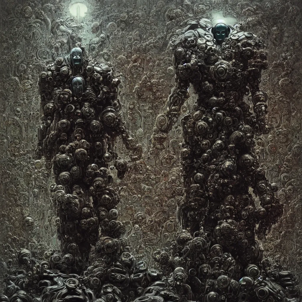 Image similar to symmetric frame of dr doom from Prometheus movie by beksinski, cyborg dr doom mecha by guo pei and alexander mcqueen metal couture editorial, eldritch epic monumental wallpaper by beksinski by Yuko Shimizu