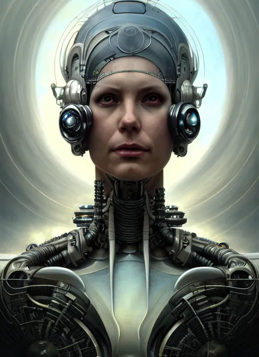 Image similar to closeup portrait shot of a sci - fi cyborg in a scenic dystopian environment, intricate, elegant, highly detailed, centered, digital painting, artstation, concept art, smooth, sharp focus, illustration, artgerm, tomasz alen kopera, peter mohrbacher, donato giancola, joseph christian leyendecker, wlop, boris vallejo